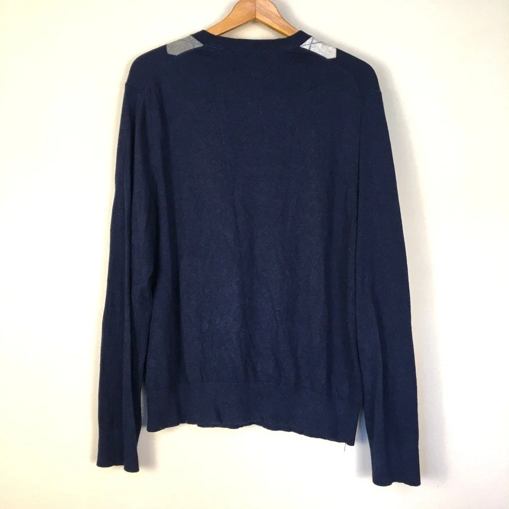 Banana Republic Cashmere Cotton Blend‎ Men's Navy Argyle V-Neck Sweater Size L